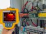 Thermoscan(thermal image camera), Industrial equipment used for checking the internal temperature of the machine for preventive maintenance, This is checking The power supply for tracking sun of solar plant.